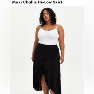 Torrid midi length challis high-low skirt.